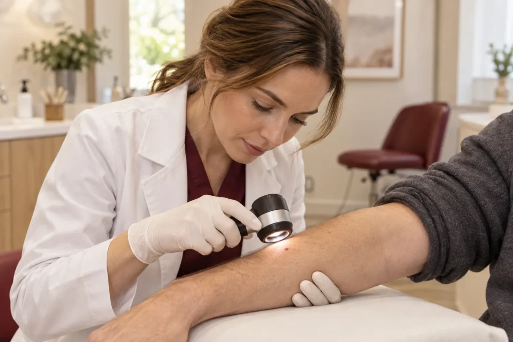 Ilustrativni prikaz pregleda kože dermatoskopom